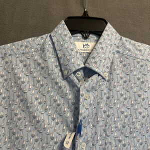 NWT Southern Tide Intercoastal Sport Shirt Sailboat Print Mens‎ Size S Blue AOP
